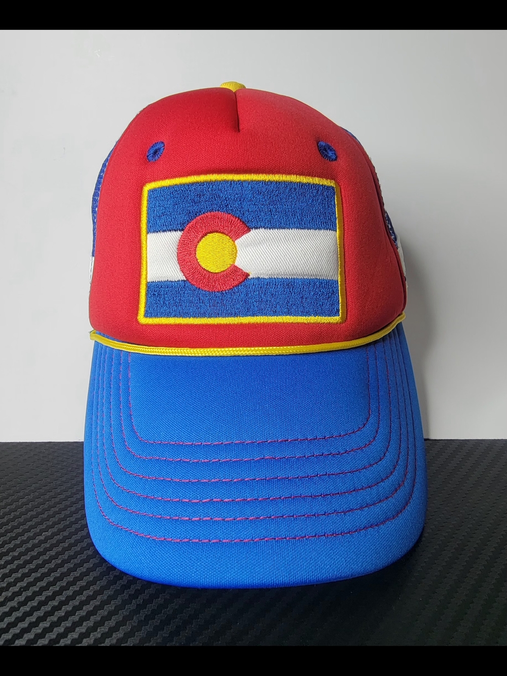 Yo. Colorado Flag Patch Trucker Hat - Red & Blue Snapback Size O/S